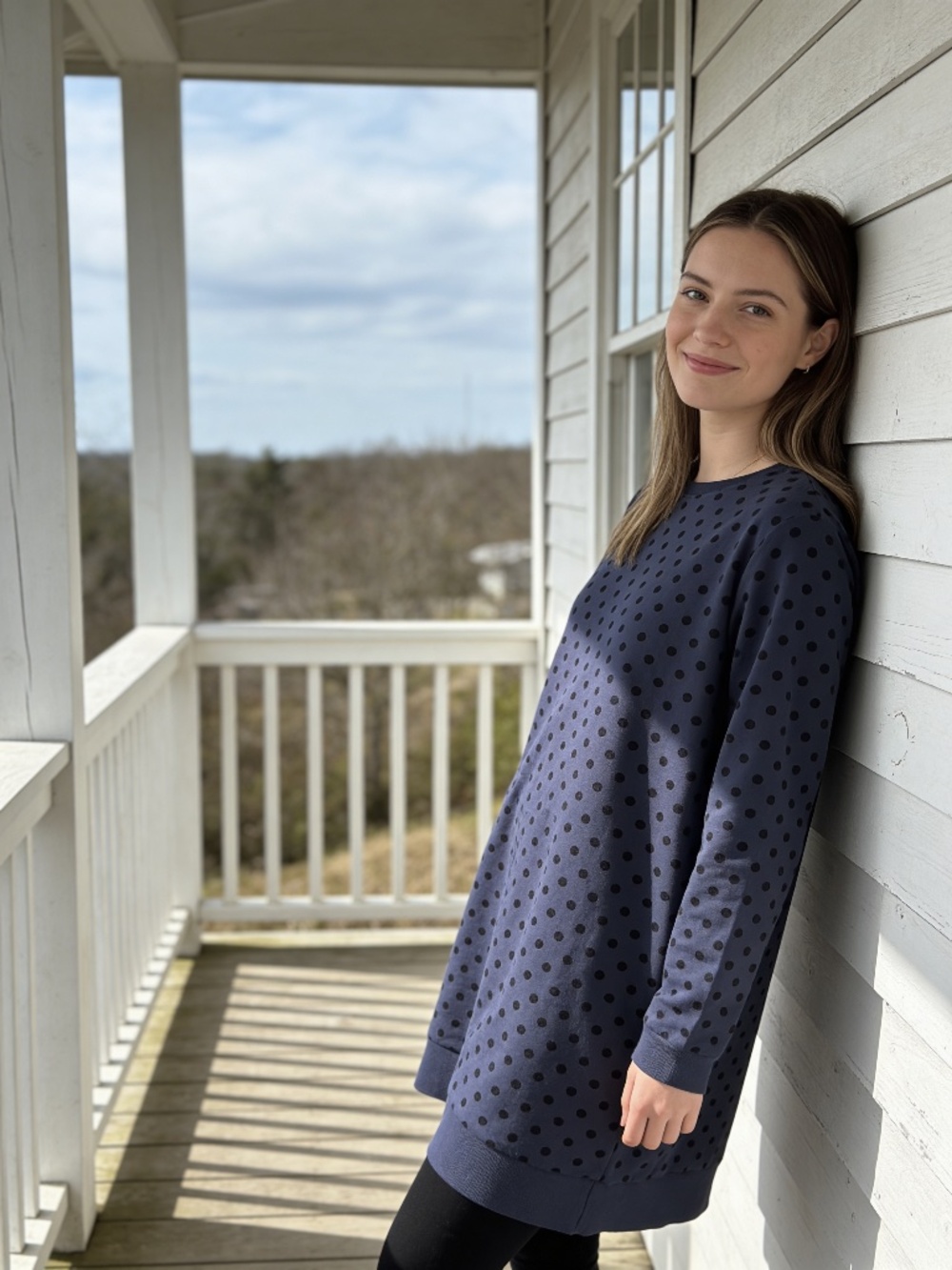 Whistles Navy Blue Polka-dotted Sweatshirt Dress NWOT